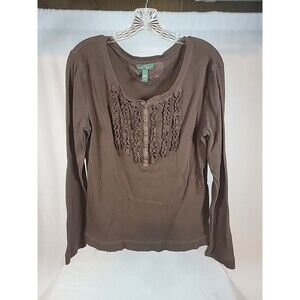 Lauren Jeans Co. Ralph Lauren Long Sleeve Blouse Large Ruffled Brown Blouse Top